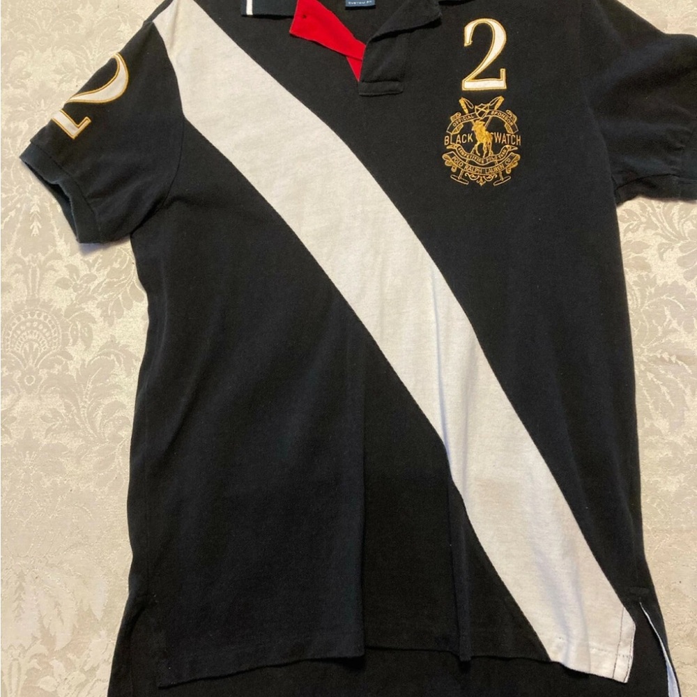Ralph Lauren Black and White Polo with Gold Crest
